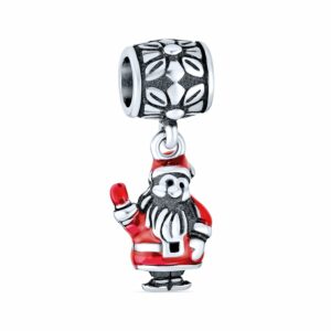 Christmas Charm Bead Red Santa Claus Dangle Enamel Sterling Silver for Bracelets